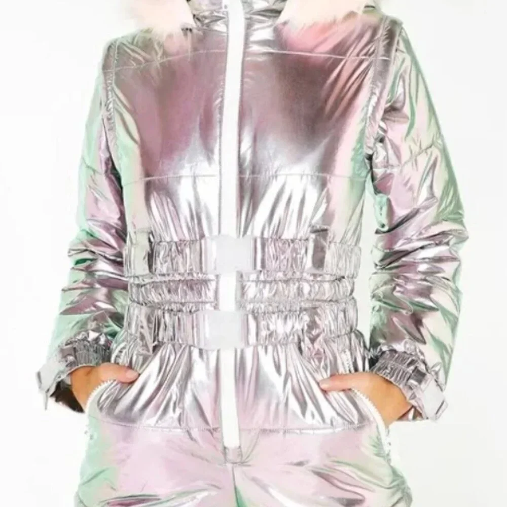 CLUB EXX Aurora Beam Holographic Ski Snowsuit / Rave Outfit - Covertible Zip-Off - Picture 4 of 10